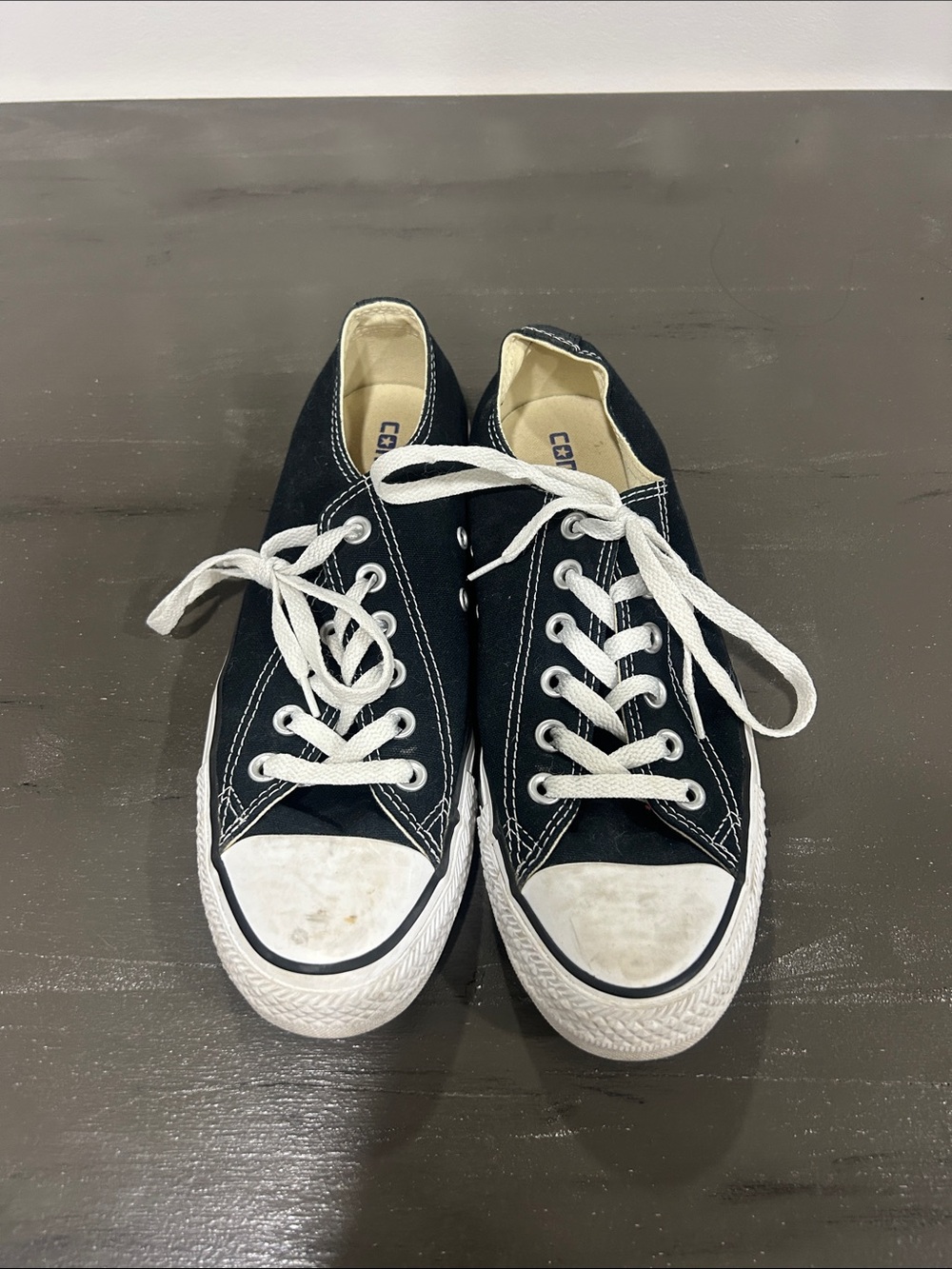Converse Ladies Black Low Top Sneakers with White Accents